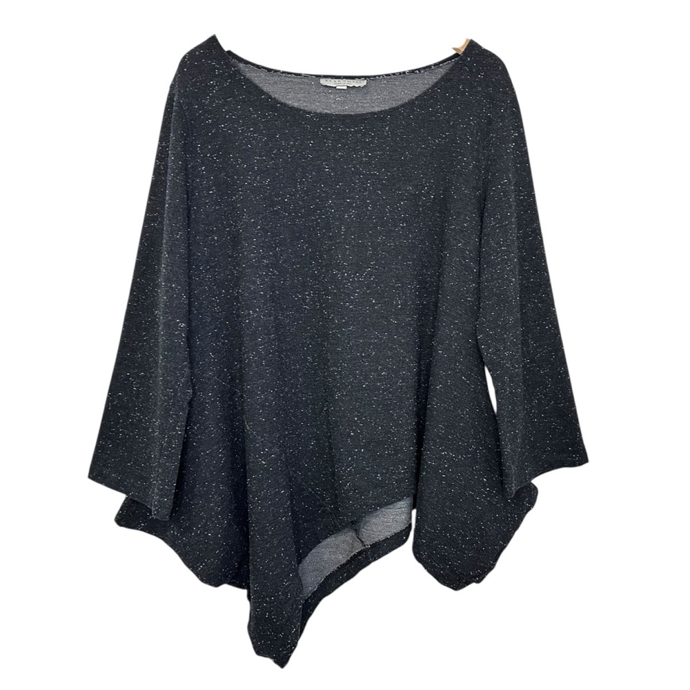 Bryn Walker Womens Asymmetrical Tunic Top XL Black Speckled Lagenlook 3/4 Sleeve